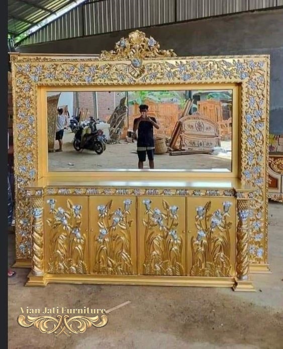 Meja Konsole Ukir Mewah , jual meja konsole ukiran mewah, meja console ukiran mewah, meja konsole jumbo ukiran mewah, meja console warna emas