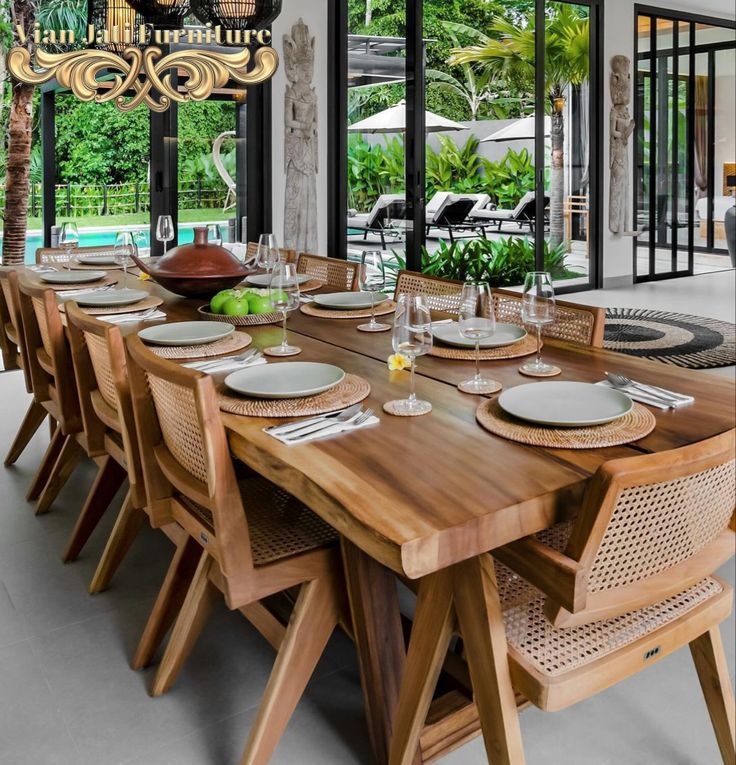 Set Meja Makan Villa Bali, meja makan jati gaya villa bali